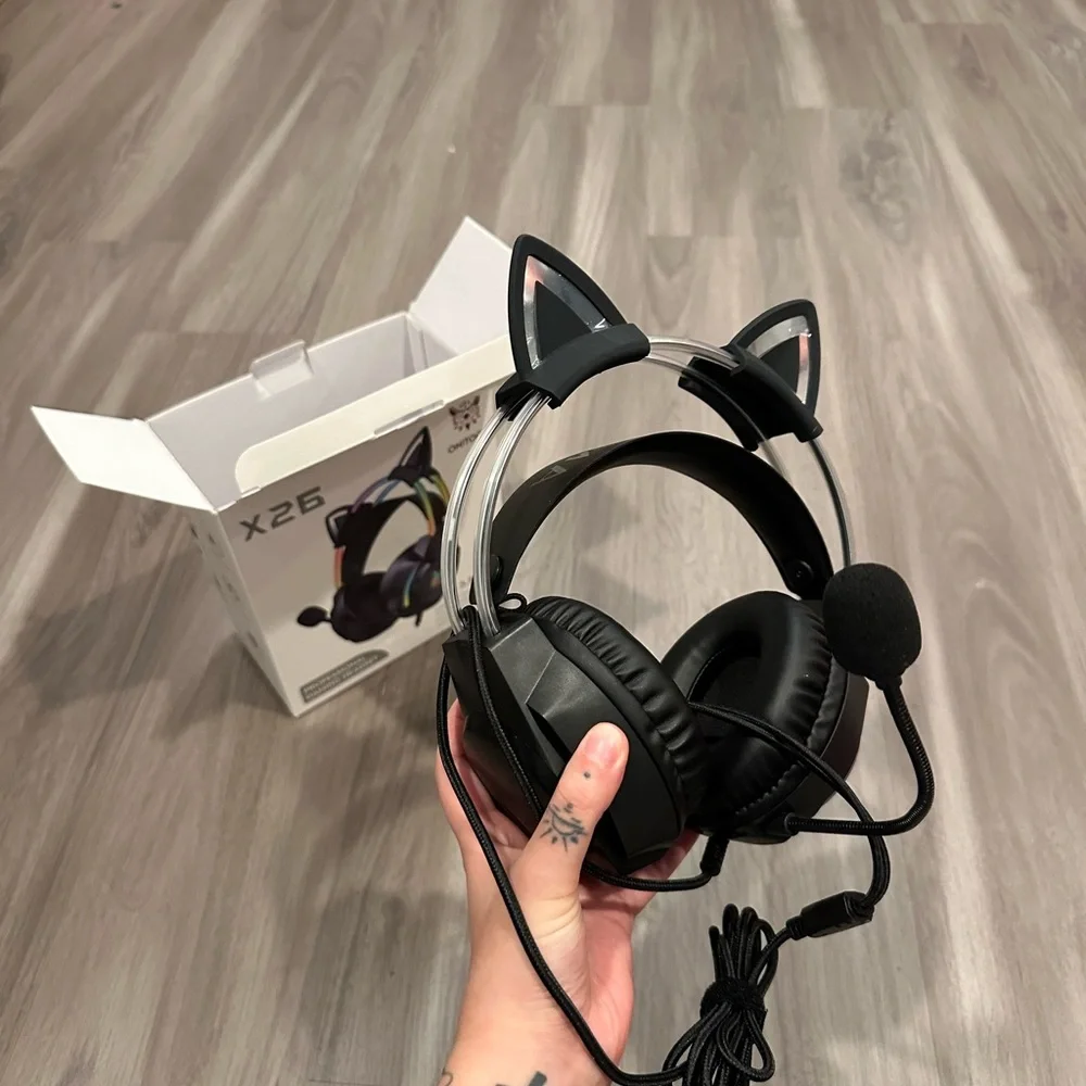 black kitty ear gamer headset with mic